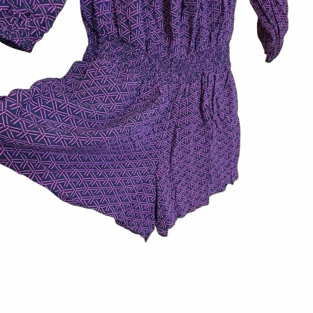 Banana Republic Geometric 3/4 Sleeve Off The Shoulder Short Romper Blue Pink XS - Picture 5 of 8